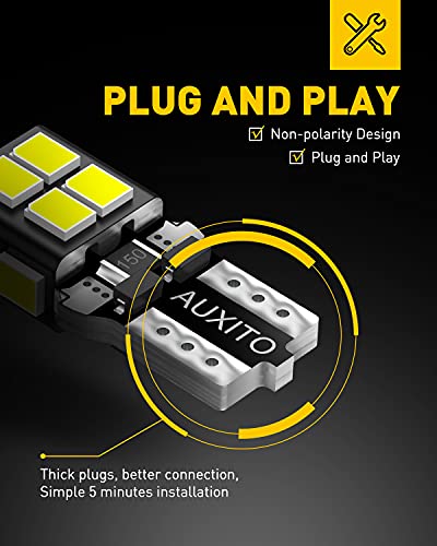 AUXITO 194 LED Bulb 6000K White 168 2825 W5W T10 Wedge 14-SMD Interior Car Bulbs Replacement for Dome Map Door Courtesy Tr...