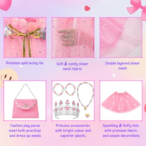 Meland Princess Dress up Clothes for Girl, Princess Cape with Kid Crown Toys, Birthday Gifts for Toddler Girls 3,4,5,6,7,8