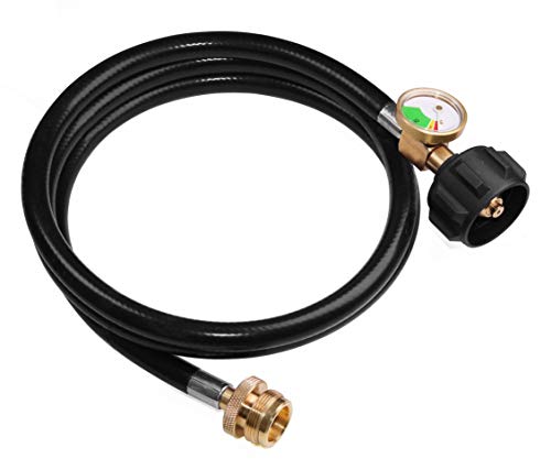 DOZYANT 5 FT Propane Hose Adapter with Propane Tank Gauge for Weber Q1200, 1000 Propane Grill, 1 lb to 20 lb Propane Conve...