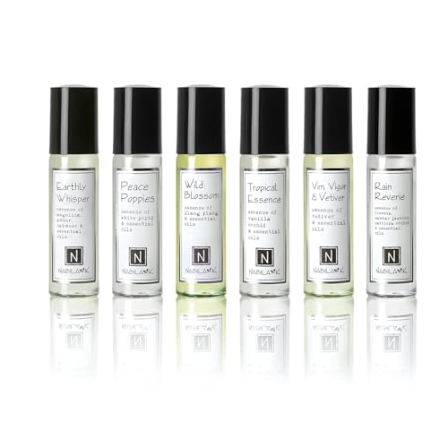 Nabila K Roll-on Perfume (Set of 6) with Essential Oils Alcohol-Free, All-Natural, Organic, Long-Lasting Fragrance - Travel-Size Perfume for Women - TSA Approved, 0.33 oz / 10 ml