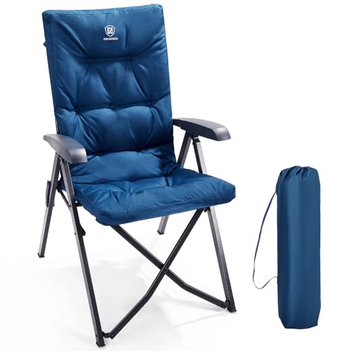 EVER ADVANCED Folding Padded Camping Chair 4 Positon Adjustable Recliner with High Back Support Portable for Adults, 300lb...
