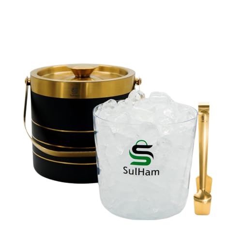 3L - Double-walled stainless Steel Ice Bucket with lid, Ice Tong and Inner Bucket for parties, cocktail bars and indoor an...