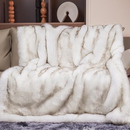 Touchat 1000GSM Faux Fur Throw Blanket, Super Thick Warm Cozy Heavy Blankets for Couch Bed Sofa, Plush Fuzzy Elegant Winte...