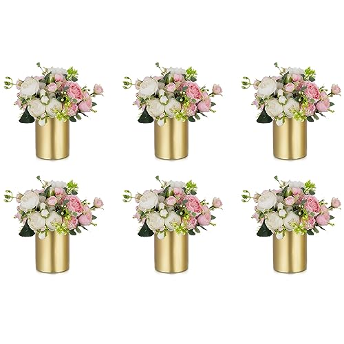 NUPTIO Gold Vases for Centerpieces Wedding: 6 Pcs 5.1 inch Tall Metal Flower Vase Flowers Stand Wedding Centerpieces for T...