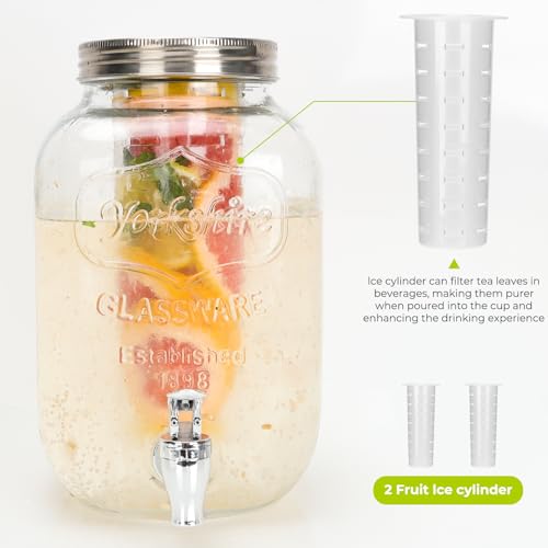 DHSBTLS 1 Gallon Glass Drink Dispensers, 2 Pack Clear Beverage Dispenser for Party, BBQ and Picnic, Juice Dispenser with I...