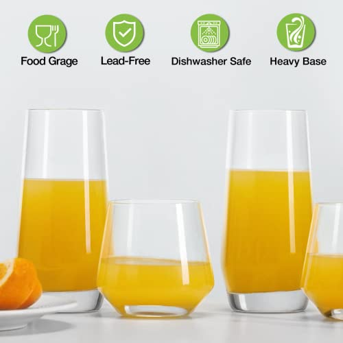 Mfacoy Drinking Glasses Set of 8-4 Tall Glass Cups 18 oz & 4 Short Stemless Wine Glasses 13 oz, Highball Glasses, Glasswar...