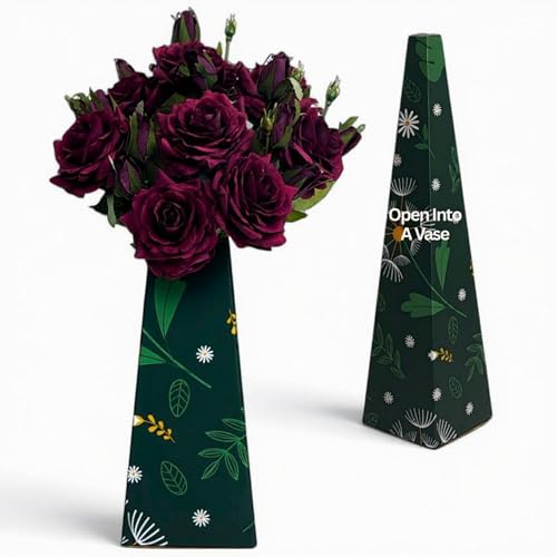 SSKOI Real Touch Artificial Roses, 8PCS Long Stem Faux Flowers with Gift Box That Converts Into Vase, Allergy-Safe Realistic Fake Roses for Home, Kitchen, Office, Wedding Décor, Gift Arrangement