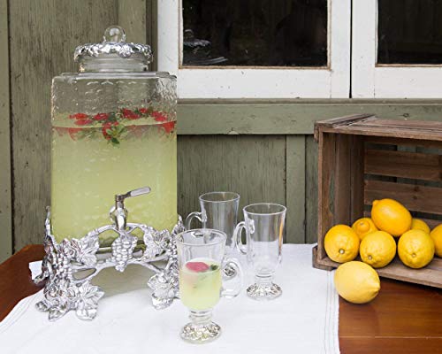 Arthur Court Glass Drink Dispenser Beverage Stainless Leak Free Spigot, Metal Grape Pattern Base Home Bar Party Server Ele...