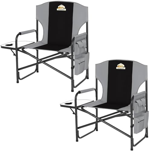 Colegence Oversized Directors Camping Chair Set of 2 Support 600 LBS, Heavy Duty Folding Outdoor Chairs with Detachable Si...