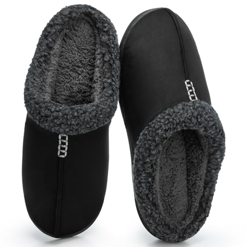 GOEWY Mens Suede Slippers with Memory Foam Indoor Outdoor House Shoes Warm Winter Slip On Slippers with Non-Slip Sole Gift...