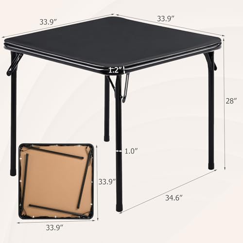 FurnitureR 5-Piece Folding Table and Chair Set, Portable Square Table with 4 Padded Chairs for Dining, Games, Holiday Host...