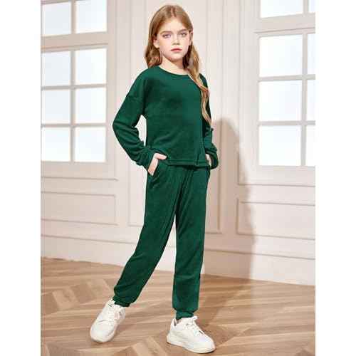 Arshiner Girls 2 Piece Outfit Sweatsuits Set Kids Velour Sweatshirts & Sweatpants Tracksuits Set for Girls