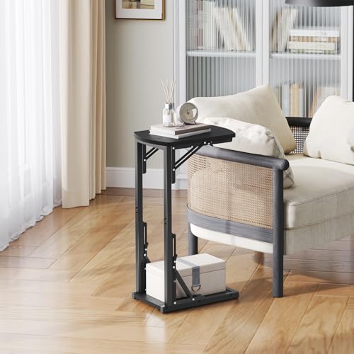 MAHANCRIS Folding C-Shaped End Table, Side Table for Couch, TV Tray Table for Small Spaces, Small Couch Side Table That Sl...