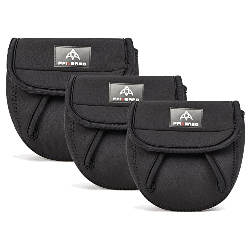 PFILERSO 3Pcs Fishing Spinning Reel Covers Bag Baitcasting Trolling Fishing Reel Protective Case Pouch Sleeve Gloves Fishi...