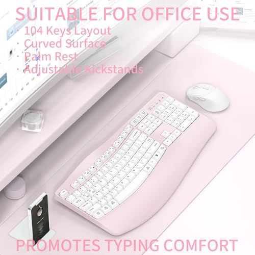 Ergonomic Wireless Keyboard and Mouse Combo, Wave Keys Keyboard with Wrist Rest for Natural Typing, 3 DPI Adjustable Ergon...
