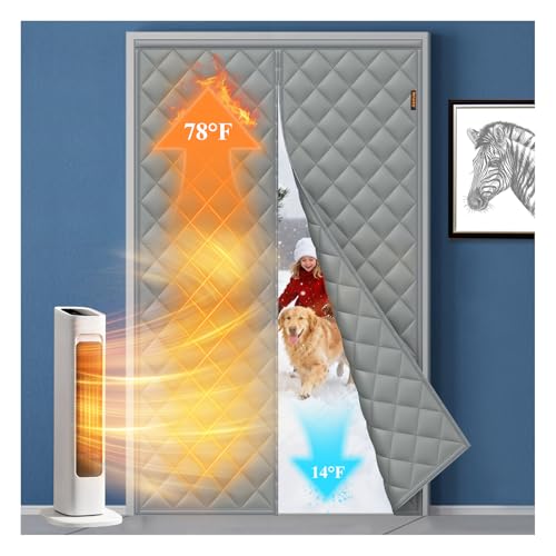 MAGZO Magnetic Thermal Insulated Door Curtain, Fits 32'' x 80'' Door(Curtain Size 34'' x 82''), 5 Layers Oxford&Cotton Cov...