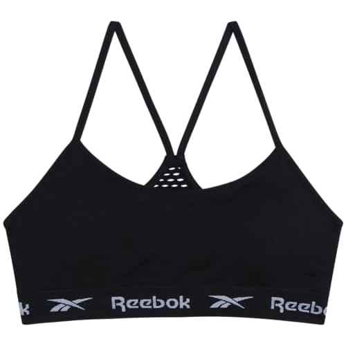 Reebok Girls Training Bra - 2 Pack Racerback Crop Cami Bralette with Removable Pads - Soft Seamless Bras for Teens (6-16)