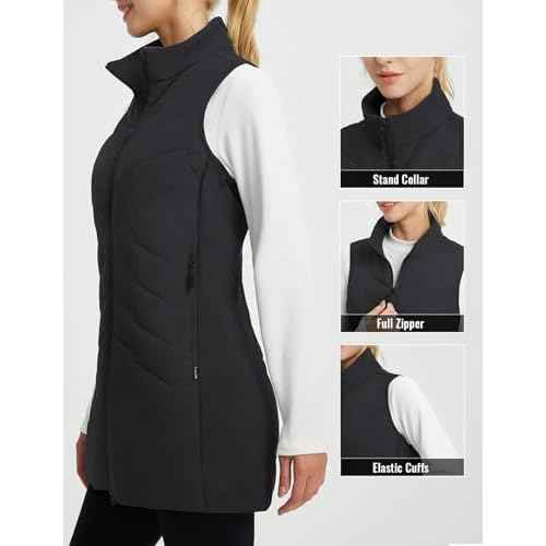 baleaf Running Vest for Women Long Puffer Fall Coat Sleeveless Jacket Outerwear Winter Warm Fleece Hybrid Lightweight