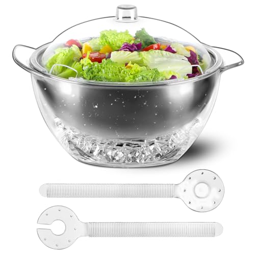 MOLIGOU Iced Salad Bowl, Salad Serving Bowl with Ice Holder and Lid, Chilled Serving Bowl for Parties