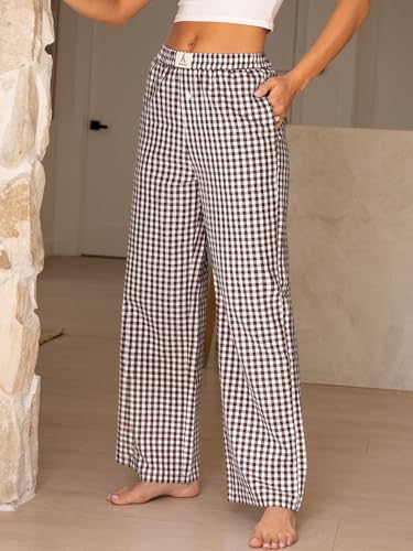 ANRABESS Womens Striped Gingham Pants 2026 Pajama Lounge Boxer Pants Cute Comfy PJ Bottoms with Pockets Y2K Plaid Outfits