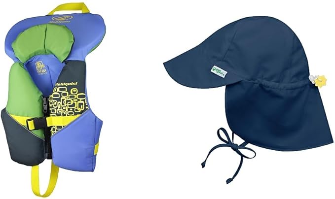 Stohlquist Toddler Life Jacket Coast Guard Approved Life Vest for Infants-Blue/Green-Infant & i Play. Baby Flap Sun Protec...