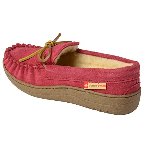 Alpine Swiss Sabine Womens Moccasin Slippers Genuine Suede House Shoe Memory Foam Insole Plush Faux Shearling Fur Indoor O...
