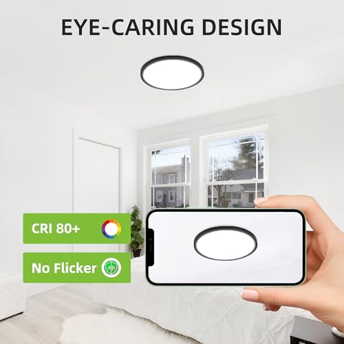 hykolity 2 Pack 12 Inch Selectable CCT LED Round Flat Panel Light, 24W, 3000K/4000K/5000K, Edge-Lit Flush Mount Ceiling Li...