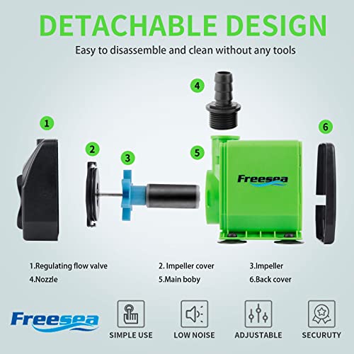 FREESEA Fountain Submersible Water Pump: 800GPH 45W Adjustable Ultra Quiet Aquarium Pump with 3 Nozzles 10ft High Lift for...