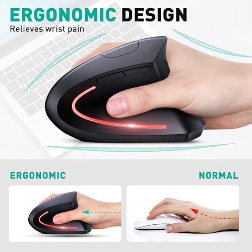 JYKEYMOUT Bluetooth and 2.4G (2-in-1) Rechargeable Wireless Mouse, Ergonomic Vertical Design, 1000/1200/1600 DPI, 6 Silent...