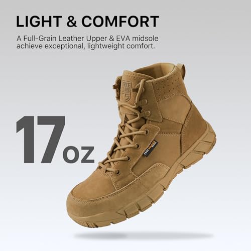 FREE SOLDIER Men's Durable Work Boots 6 Inches Lightweight Waterproof Hiking Boots Suede Leather Tactical Boots