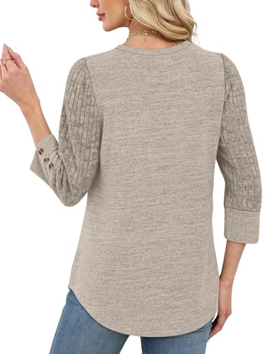 WIHOLL Long Sleeve Shirts for Women Lightweight Sweaters 3/4 Length Sleeve Fall Outfits 2025 Winter Clothing Dressy Casual
