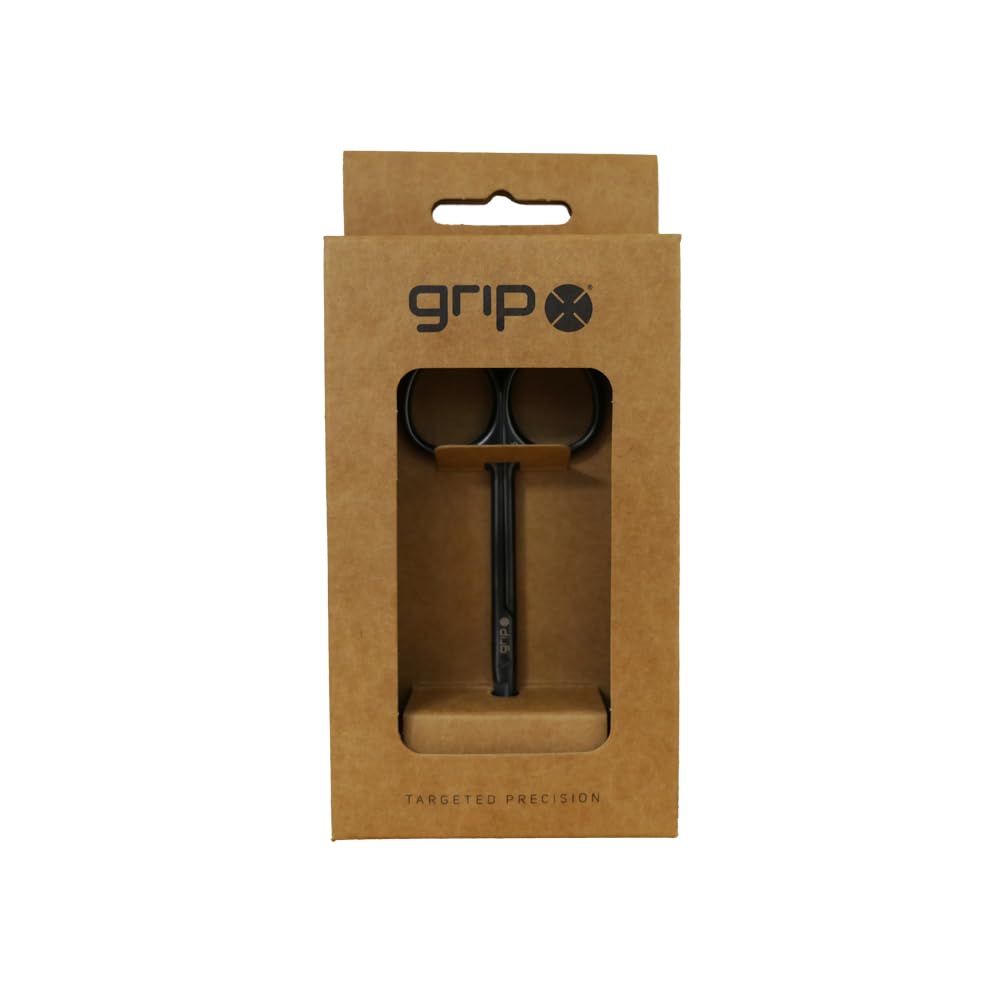 Grip Scissor Precision Matte Black MB5 - Stainless Steel Beauty Scissors for Brows, Facial Hair & Nail Trimming - Fine Tip for D