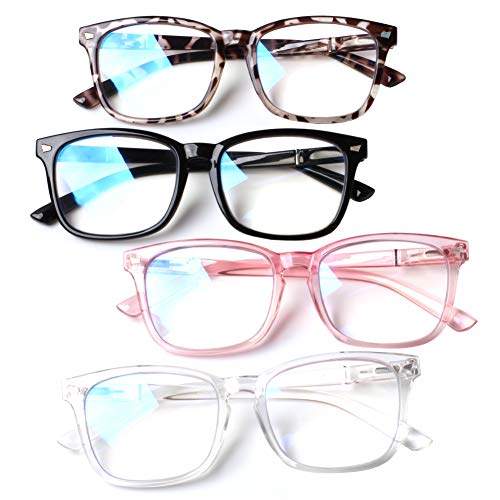 Henotin 4-Pack Blue Light Blocking Reading Glasses Women Men,Spring Hinge Computer Readers,Anti UV Ray Square Nerd Eyeglas...