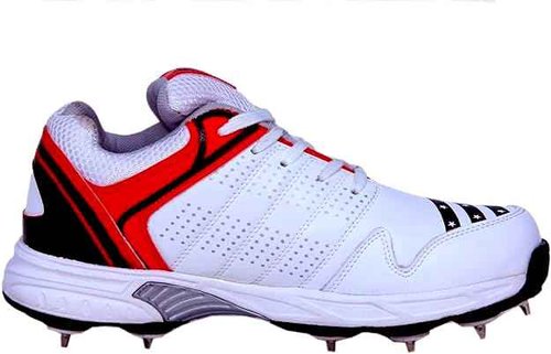 HITMAX Power Metal Spikes Rubber Sole Cricket Shoes for Men (Lightweight (White red, US Footwear Size System, Adult, Men, Numeric, Medium, 6)