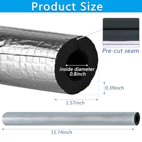 10 Pcs Pipe Insulation Foam Tube Self Adhesive Insulation Foam Wrap Aluminum Foil Pipe Covers for Spigot, Winter Outside P...