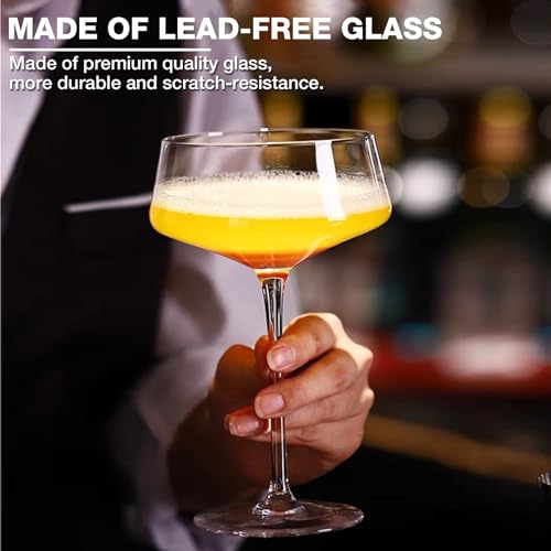 Hlukana Hand Blown Martini Glasses Set of 4, 8 oz Coupe Glass, Premium Crystal Cocktail Glassess, Champagne Glass, Handblo...