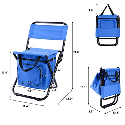 LEADALLWAY Fishing Chair with Cooler Bag Compact Fishing Stool Foldable Camping Chair