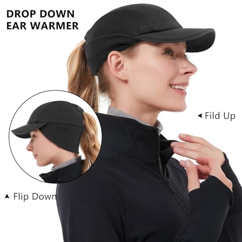 GADIEMKENSD Women's Winter Reflective Fleece Ponytail Hat with Drop Down Ear Warmer