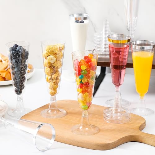 SUREHOME Plastic Champagne Flutes Disposable Champagne Glasses 20 Pack 5 Oz Clear Plastic Mimosa Glasses Acrylic Wedding T...