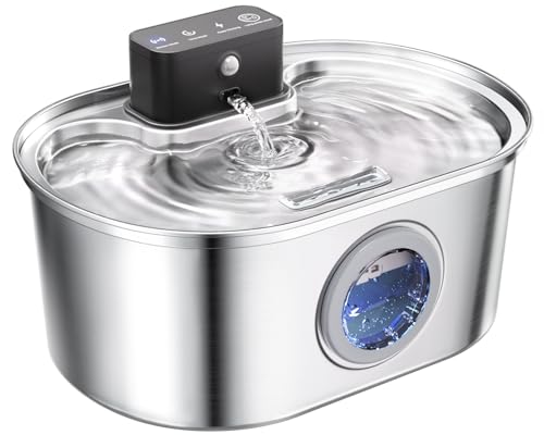 Cat Water Fountain Wireless - Stainless Steel 3.2L/108oz Cordless Pet Fountain - Battery Operated Automatic Water Dispense...