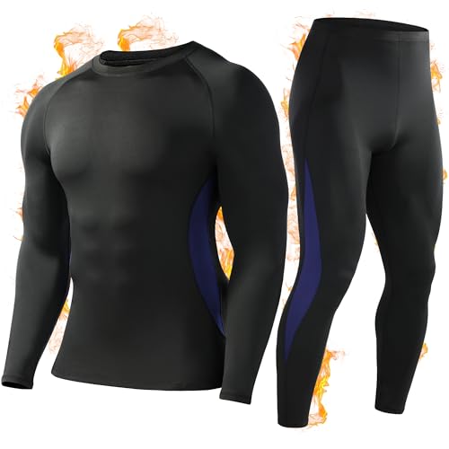 Roadbox Thermal Underwear for Men: Fleece Lined Long Johns Base Layer Ski Thermals Top and Bottom Set