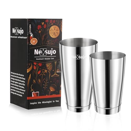 Nexsujo Boston Shaker Set, Professional Cocktail Shaker Set (18oz/28oz), Weighted Stainless Steel Bar Shaker for Bartendin...