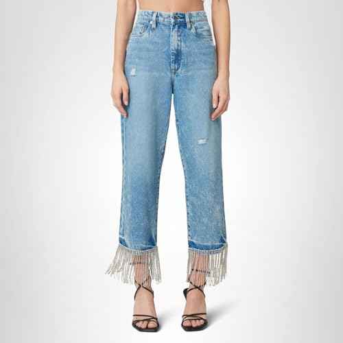 [BLANKNYC] Womens Baxter High Rise Denim Pant with Rhinestone Fringe Jeans, Heart and Soul, 26-27 US