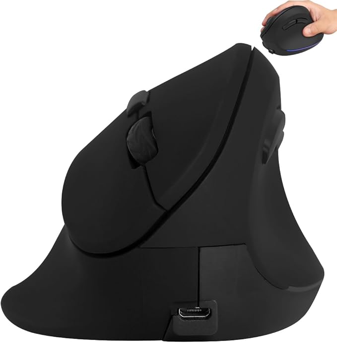 Wireless Mouse Ergonomic Vertical Mouse for Large Hands Rechargeable Big Quiet Silent Ergo Blue LED Light 3600DPI Carpal T...