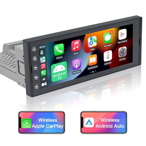 6.9 Inch Single Din Car Stereo with Wireless Apple CarPlay & Wireless Android Auto, Single Din Touchscreen Radio, Android ...