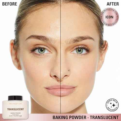 Revolution, Loose Baking Powder, Makeup Setting Powder, Long Lasting Coverage, Mattifies & Reduces Shine, Translucent, 1.12 oz