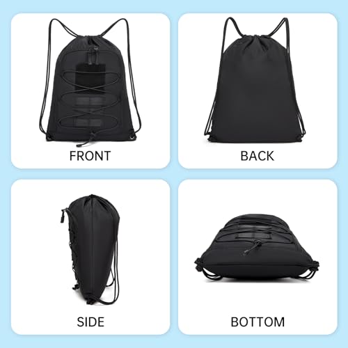 seyfocnia Drawstring Backpack Tactical String Gym Bag with Zipper Pockets, Waterproof Cinch Bag Sport Gym Backpack for Me...