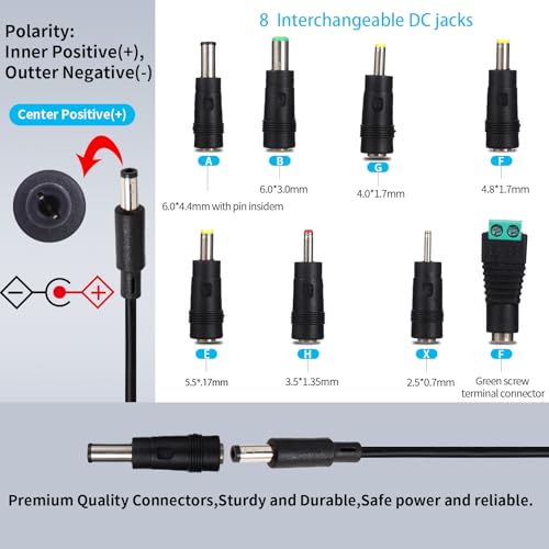6V Power Supply AC Adapter DC 6Volt Power Adapter Charger DC in 6V Power Cord with 8 Interchangeable Plug for 100mA 300mA ...