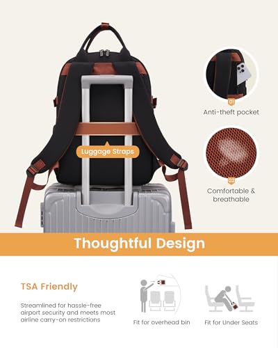 LOVEVOOK Laptop Backpack for Women - Stylish Work Backpack with Large Cup Holder, Waterproof College Teacher Backpack, Bei...