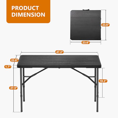 Hsundries 4 Ft Plastic Folding Table,Heavy Duty Portable Table for Indoor & Outdoor,Wood Grain Desktop & 350lbs Weight Cap...